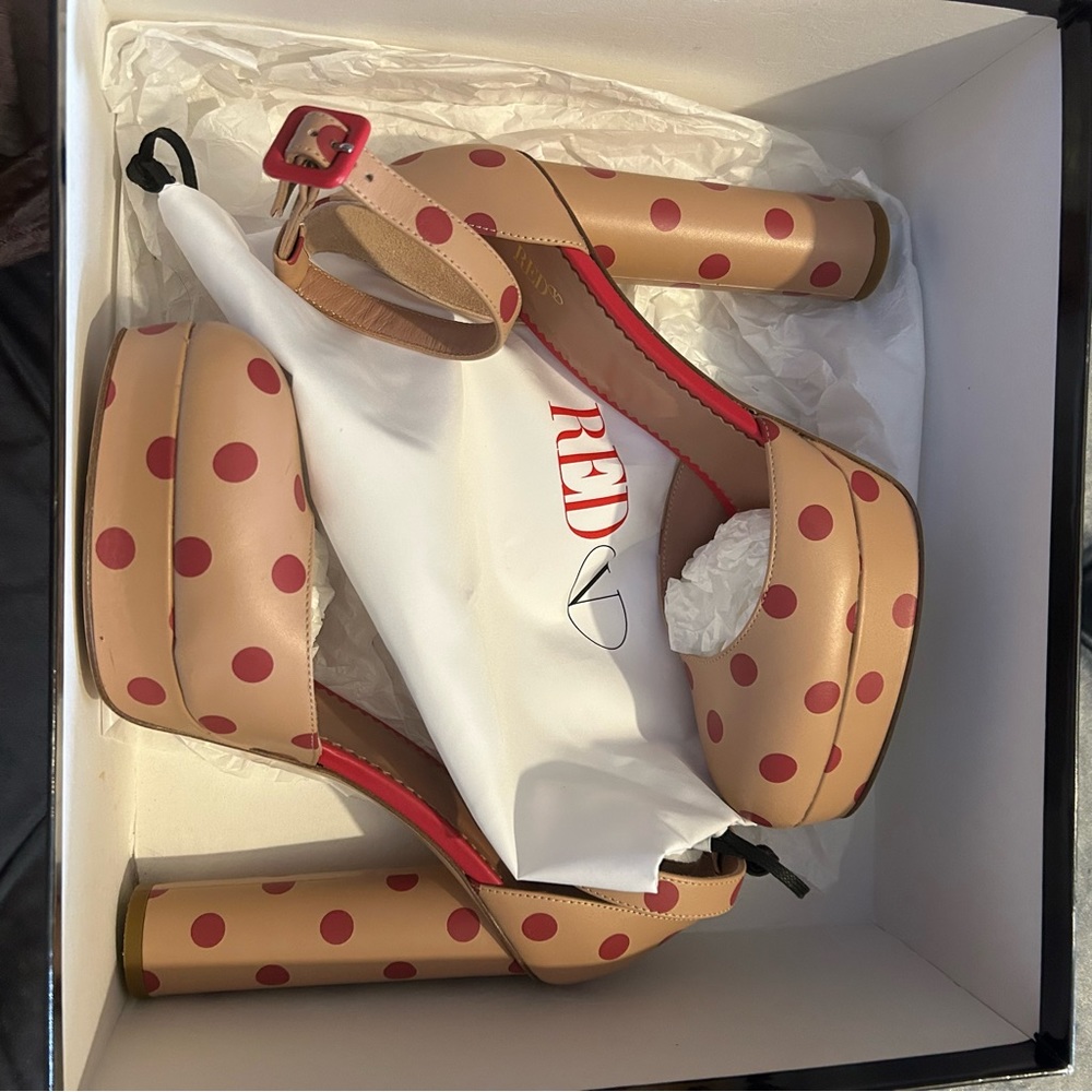 Valentino Red (V) Polka Dot Ankle Strap Platform Pumps🛑SOLD🛑 - Picture 9 of 10
